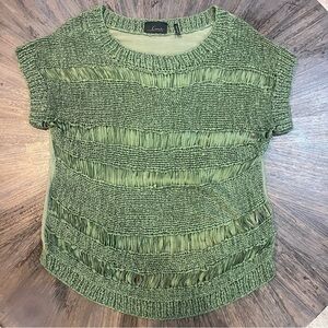 Line‎ Knitwear Green Textured Silk-Blend Short Sleeve Top